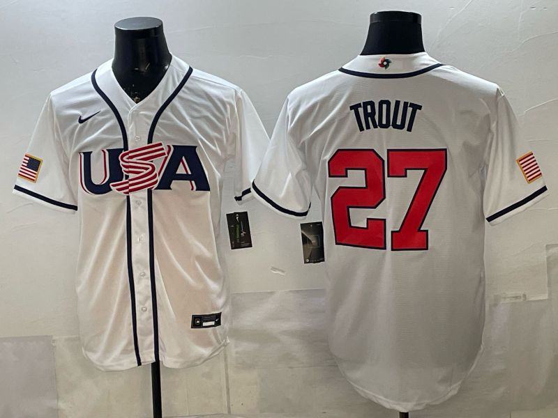 Men 2026 World Cub USA #27 Trout White Game Nike MLB Jersey style 001